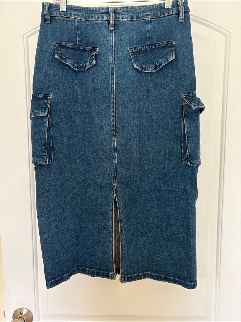 Denim Cargo Pocket Midi Skirt - Blue - Picture 2 of 7